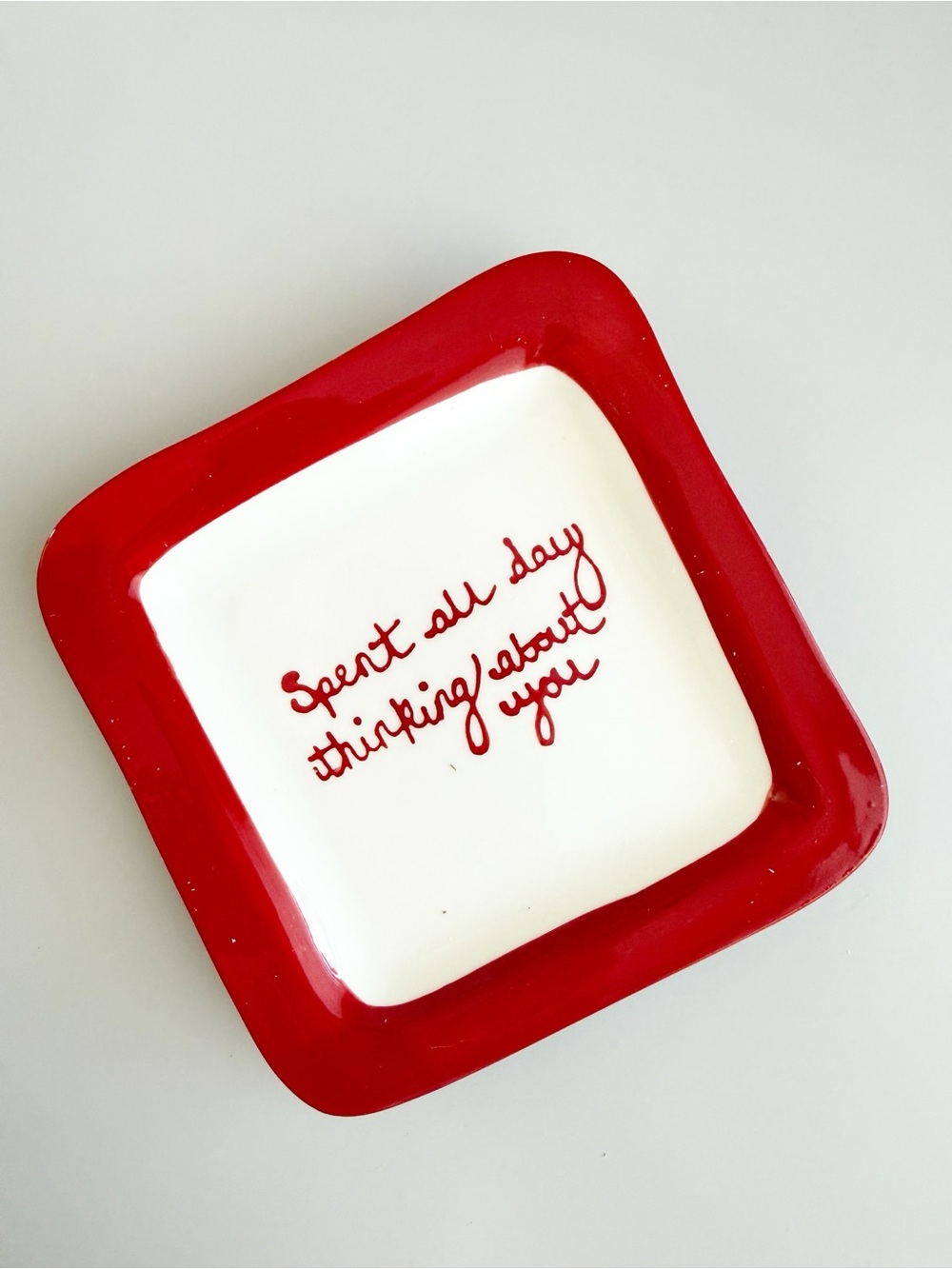 Anthropologie Stoneware Script Trinket Dish or Dice Holder Red and White - Picture 5 of 5